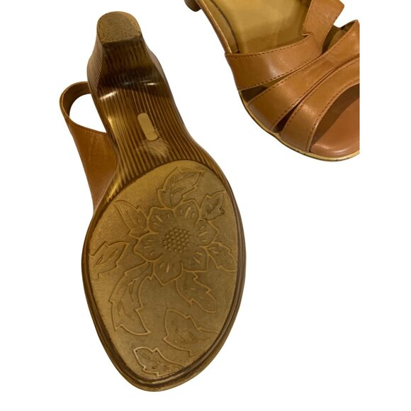 Sandals Heels Leather Slingback 3” Wedge Block Style Women’s Size 7.5W Brown - Picture 9 of 9